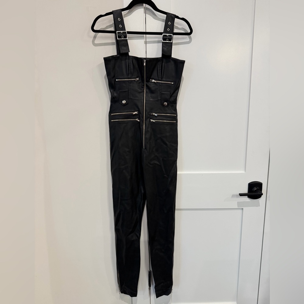 SECOND SKIN Black Faux Vegan Leather Overalls From Revolve Size XS NWT's‎